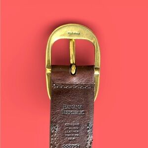 Banana Republic Dark Brown Leather Belt with Gold Buckle